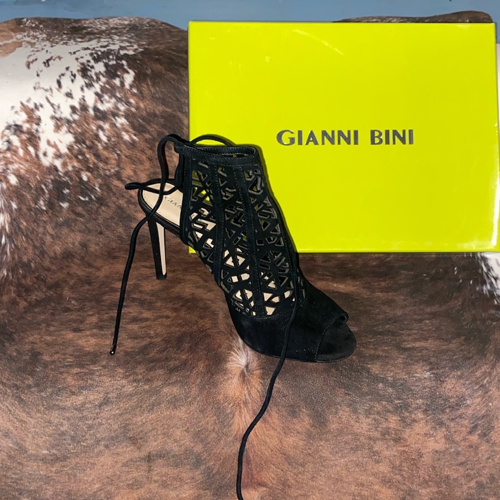 Gianni Bini Black Lace-Up Cutout High Heel Sandal